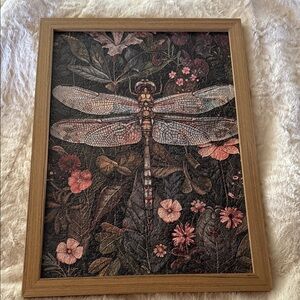 Framed Dragonfly Art with Floral Design